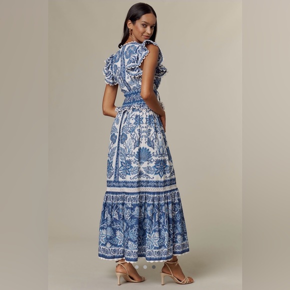 Farm Rio Shell Garden Cotton Ruffle Maxi Dress, NWT - Picture 3 of 8